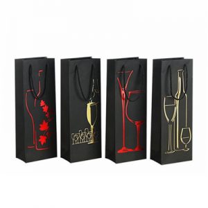 Wholesale elegant black grocery wine paper bags with handles