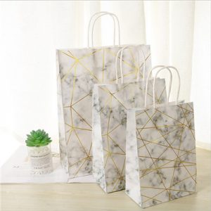 Custom brand logo printed white kraft paper gift bag