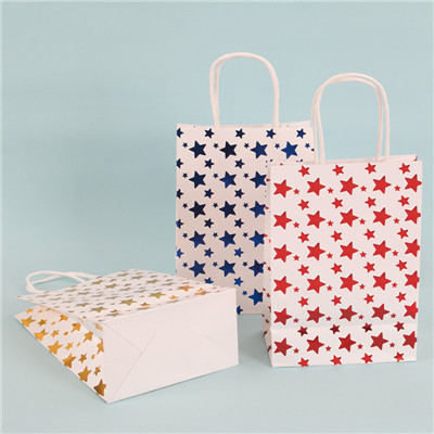 Stripe five-pointed star pattern shopping tote kraft paper bag