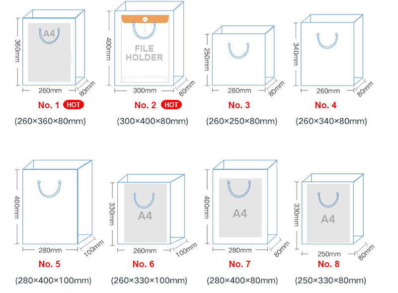 Paper bag size reference